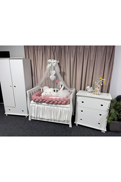 PeppiBambini Personalized 11-piece crib bedding -Swan Pink Velvet Braided Sid...