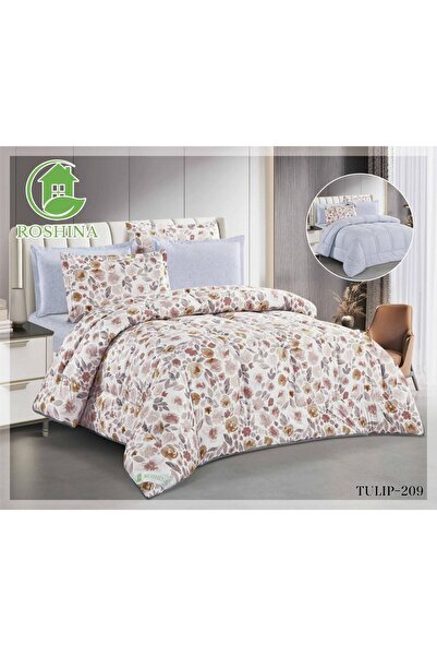 RoShield Tulip Summer Bedspread Set (Double Size, 6 Pieces, Two Different Sides)