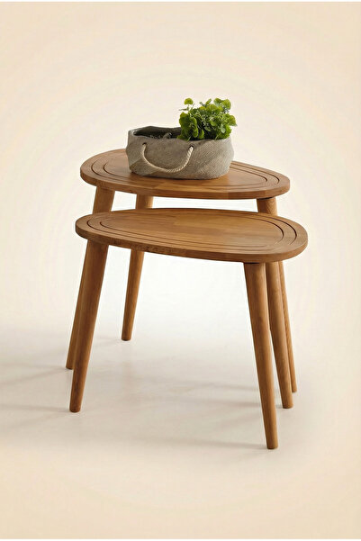 Fawdecor Sweet Modern Masif Doğal Ahşap 2’li Zigon Sehpa Seti