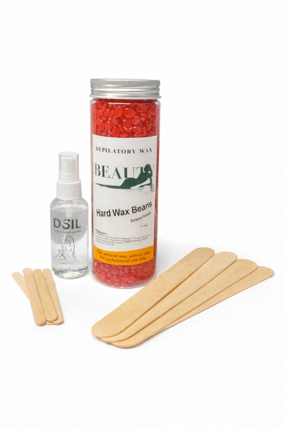 Beauty Red Hard Wax Granule Waxing Set – Red Wax + Oil Spray + Wooden Spatula