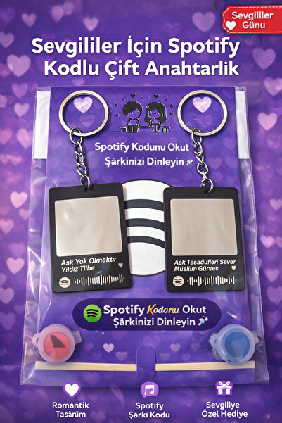 İKONİXPET Spotify Kodlu Çift Anahtarlık – Sevgililere Özel Romantik Hediye