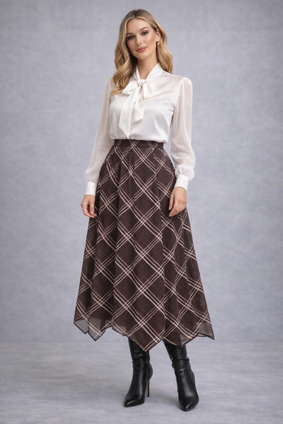 sarıdağ Asymmetrical Cut Chiffon Skirt