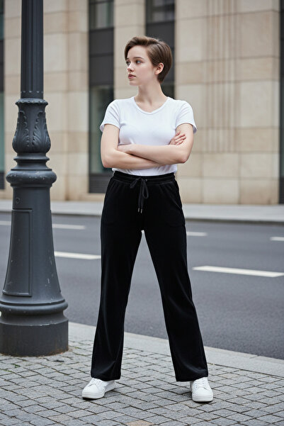 esmara Women Velour Pant,Soft Velvet Sweatpant for Women, Straight Leg High W...