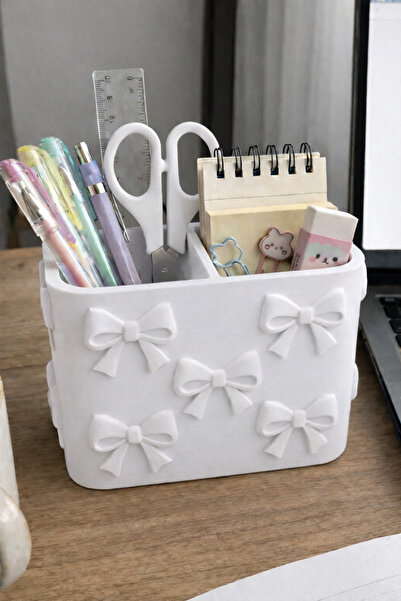 Vescarri منظم مكتبي بتفاصيل فيونكة - حامل أقلام ومستلزمات مكتبية بطول 11 سم