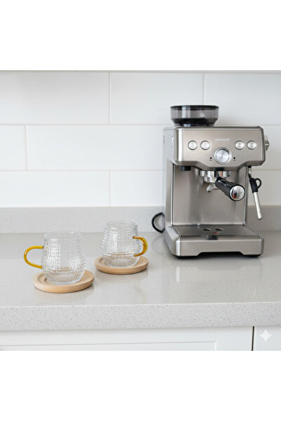 sfs elektrik Set of 2 Bamboo Base Glass Cups Coffee