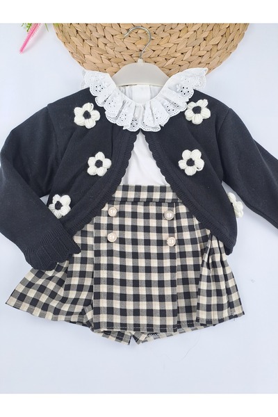 Butik Κοριτσίστικο σετ 3 τεμαχίων: Πλεκτό γιλέκο, πουκάμισο, καρό πλισέ φούστ...