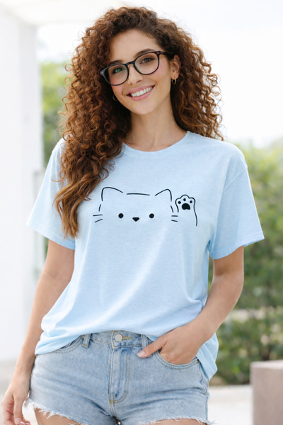 ArtYus Hello Cat Paw Printed Cotton Relaxed Fit Round Neck Unisex T-Shirt