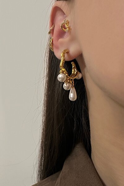 Okko Store Steel Dangle Pearl Earrings Set of 2
