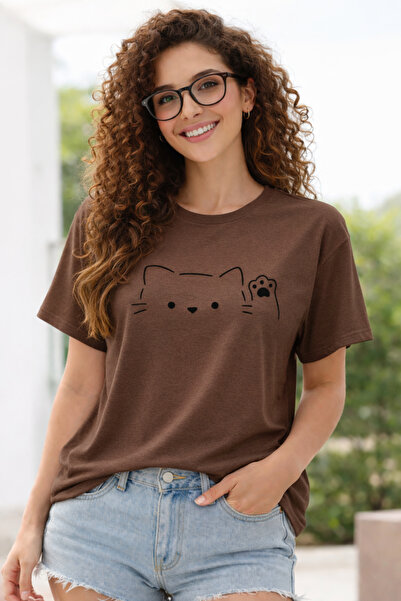 ArtYus Hello Cat Paw Printed Cotton Relaxed Fit Round Neck Unisex T-Shirt