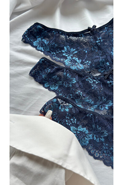 YOYYO Tanga cu model floral din 3 piese, cu detaliu din dantela florala