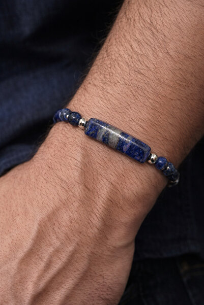 Tasarım سوار رجالي من الحجر الطبيعي باللون الأزرق الداكن - اللازورد، بسيط الت...