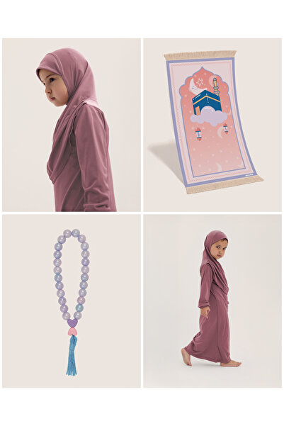 ALLNOORKİDS طقم صلاة/طقم عبادة - فستان صلاة للبنات، سجادة صلاة من الإسفنج بنق...