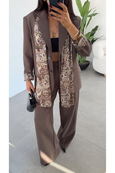 Lavanta Tekstil Design Oversize Atlas Suit with Self-Shawl Detail