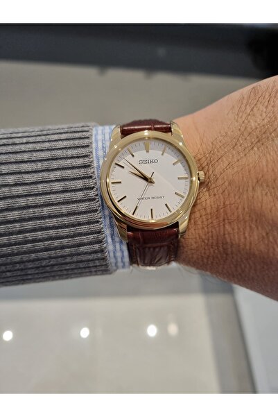 Seiko White Dial with Brown Leather Strap 5 Atm Water Resistant Men's Wristwatch