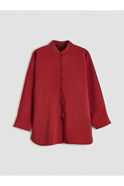 LC Waikiki Mg trenden red collared oversized women's shirt tunic