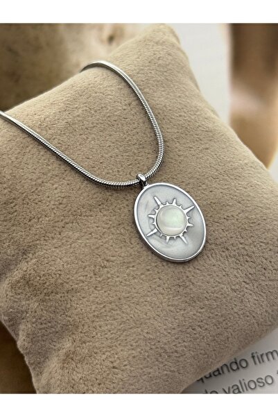 roshel Tarnish Free Steel Sun Pendant Silver Color Women's Necklace Snake Cha...