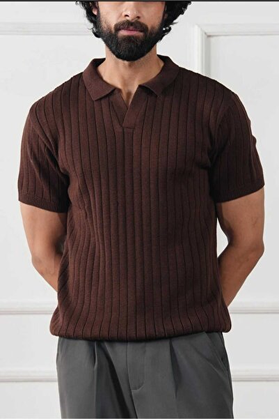 EAS GİYİM Polo Collar Ribbed Knit Sweater
