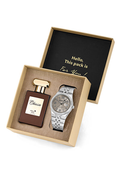 Polo Air Mercek Takvimli Erkek Kol Saati Ve Parfüm Hediyelik Kutusunda Gümüş ...
