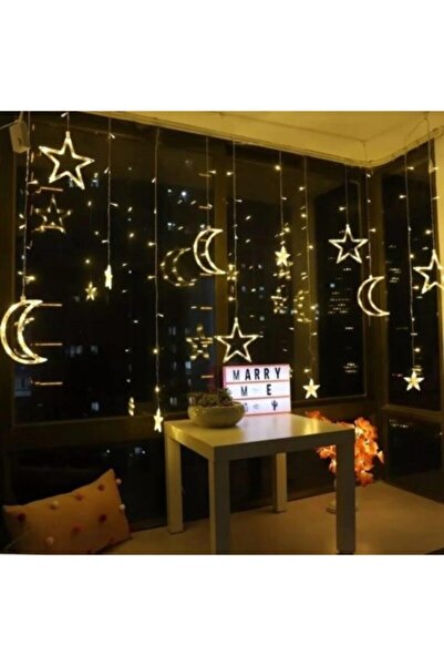 Saatistan Renkli Led Işıklı Eklemeli Ay Yıldız Perde, 2,80 x 75 cm, Dekoratif...