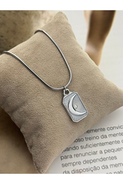 roshel Tarnish Free Steel Moon Pendant Silver Color Women's Necklace Snake Ch...