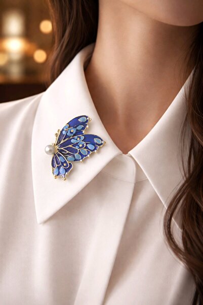 mosmoda Lacivert Mavi Kelebek Broş