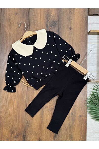 Bolly Baby Kalp Baskılı Bebe Yaka Çıtçıtlı Sweatshirt Raporlu Tayt Mevsimlik ...