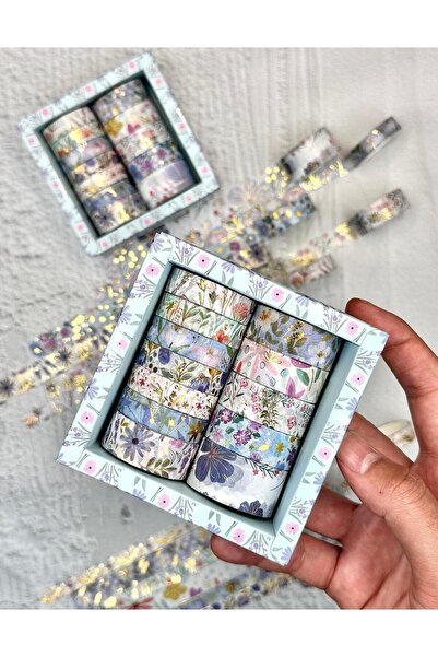 SF SCRAPBOOK KIRTASİYE Desenli Bant Washi tape Scrapbook Mavi Çiçek Temalı 12...