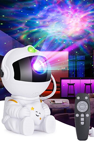 Saatistan Yıldızlı Astronot Kumandalı Çocuk Odası Dekoratif Projektör