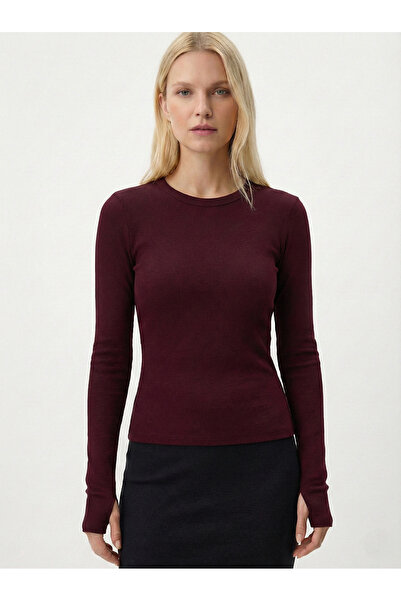 APT PRESTIGE Women's Black Basic Crew Neck Flexible Blouse with Finger Detail