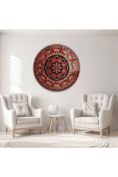B&G DESIGN Masă decorativă rotundă din sticlă, cu model mandala colorată mode...