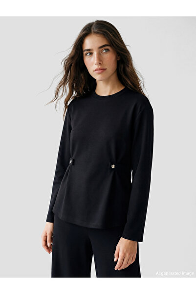 LC Waikiki Mg trenden black crew neck women's sweatshirt tunic