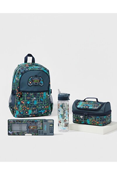 SMIGGLE Trailblazer 4-Piece Basic School Set Gray – Backpack + Lunch Box + Wa...