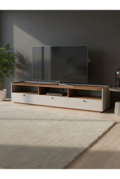 BEC13 Modern plasma table - 160cm - with a wooden and white design for living...