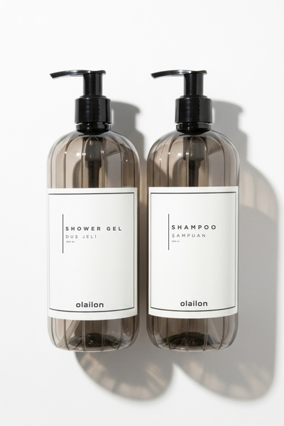 olailon Shower Gel and Shampoo Bottle Set of 2 Smoked 500 ml