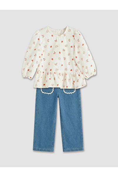 LC Waikiki Mg Trenden Lcw Ecru Baby Girl Patterned Blouse and Jean Pants