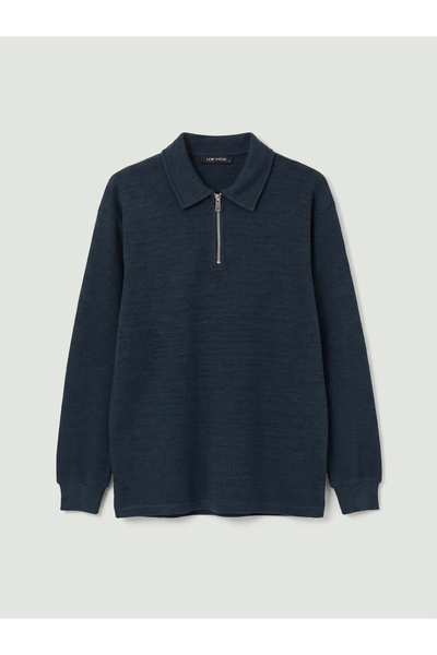 LC Waikiki Mg trenden navy blue polo collar men's sweatshirt