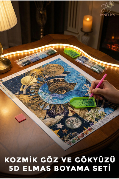 Haneliya Kozmik Göz Mistik - 5D Diamond Elmas Boyama Seti Sayılarla Boncuk Di...