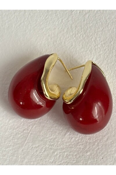 BHR AKSESUAR Gold Burgundy Earrings (2.5 cm)