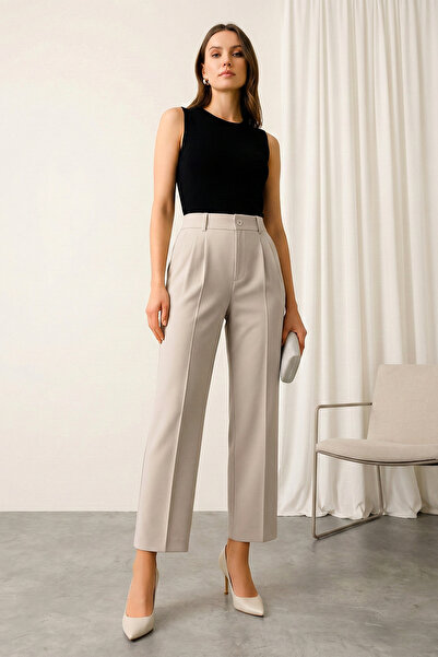 MODAQU Pensli Dabl Crepe Fabric Trousers - Light Mink
