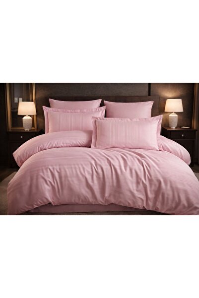 Hobby Jakarlı 300 Tel Çizgili 6 Parça Premium Saten Çift Kişilik Nevresim Takımı