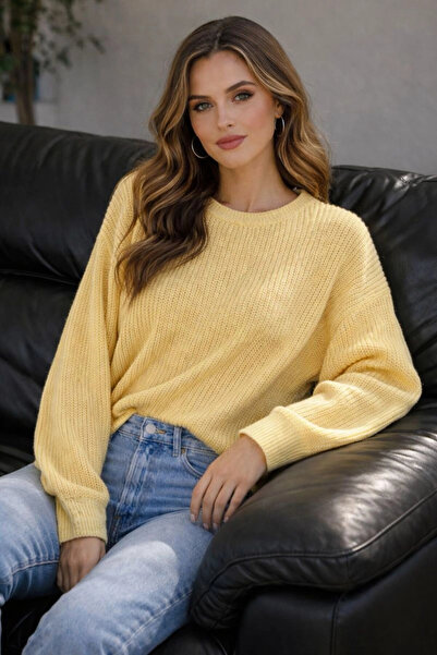 MetuCA Women's Yellow Thessaloniki Knitted Crew Neck Oversize Casual Knitwear...