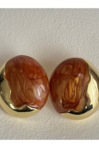 BHR AKSESUAR Gold Light Brown Enamel Earrings (2.7 cm)