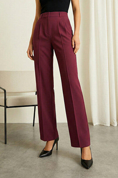 MODAQU Pensli Dabl Crepe Fabric Trousers - Burgundy
