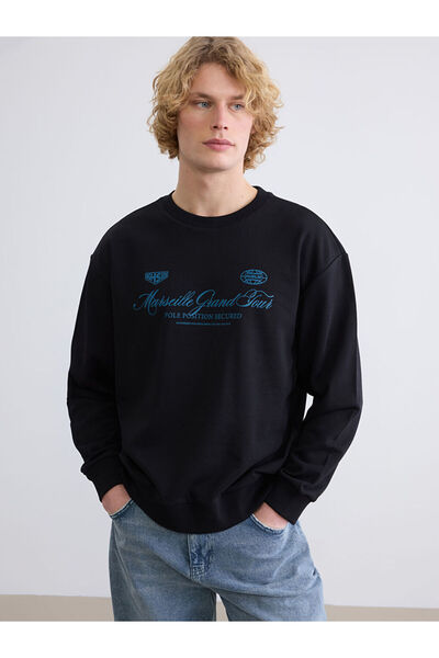 LC Waikiki سويت شيرت رجالي أسود مطبوع عليه مارسيليا