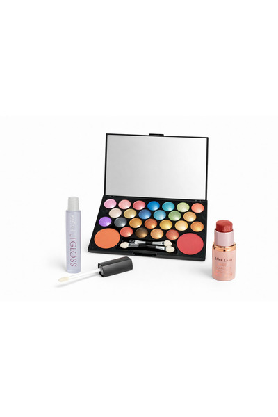 OEM Professional Makeup Set – Eyeshadow Palette + Transparent Lip Gloss + Blu...