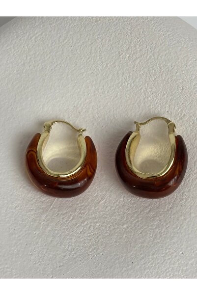 BHR AKSESUAR Gold Brown Resin Hoop Earrings (2 cm)