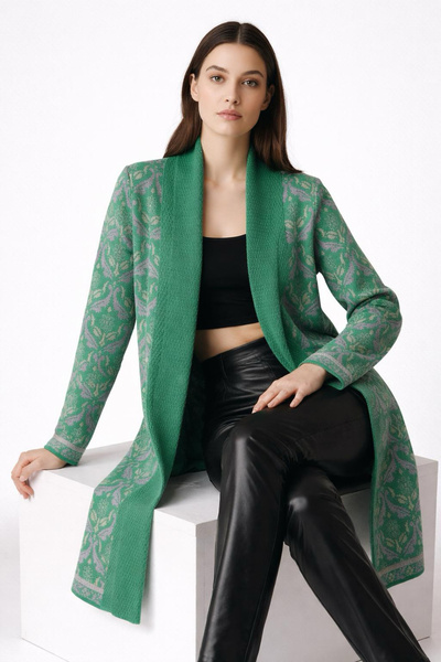 Digz fashion %100 Organic Cotton Etnik Desenli Kapamasız Triko Uzun Hırka