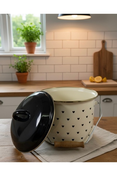 EmayeBurada Small Heart Patterned Enamel Bakraç 5 Lt Yogurt Pot Legume Storage Pot (20 cm 5 Lt)