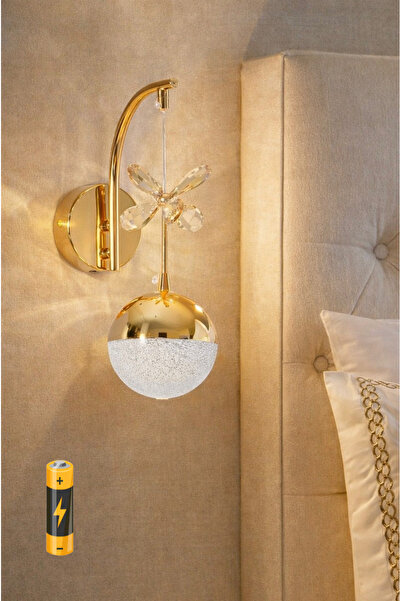 burenze Bruce Modern Kablosuz Pilli Aplik Ledli Aç Kapa Butonlu Gold Sarı