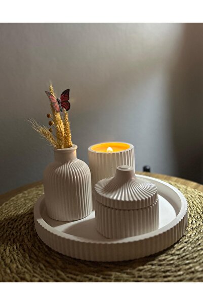 ASELS MUM Tepsili Dekoratif Soya Mum Seti – El Yapımı Taş Kap & Vazo Süs,Ev D...